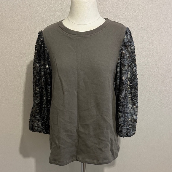 Anthropologie Amandi Baroque Metallic Puff Sleeve Sweatshirt - Picture 1 of 7